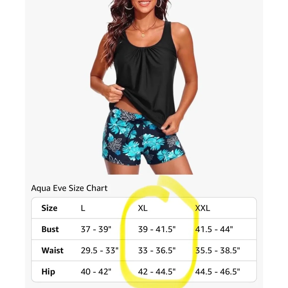 Aqua Eve Womens Two Piece Tankini Swimsuit Black Teal Floral Boy Shorts XL